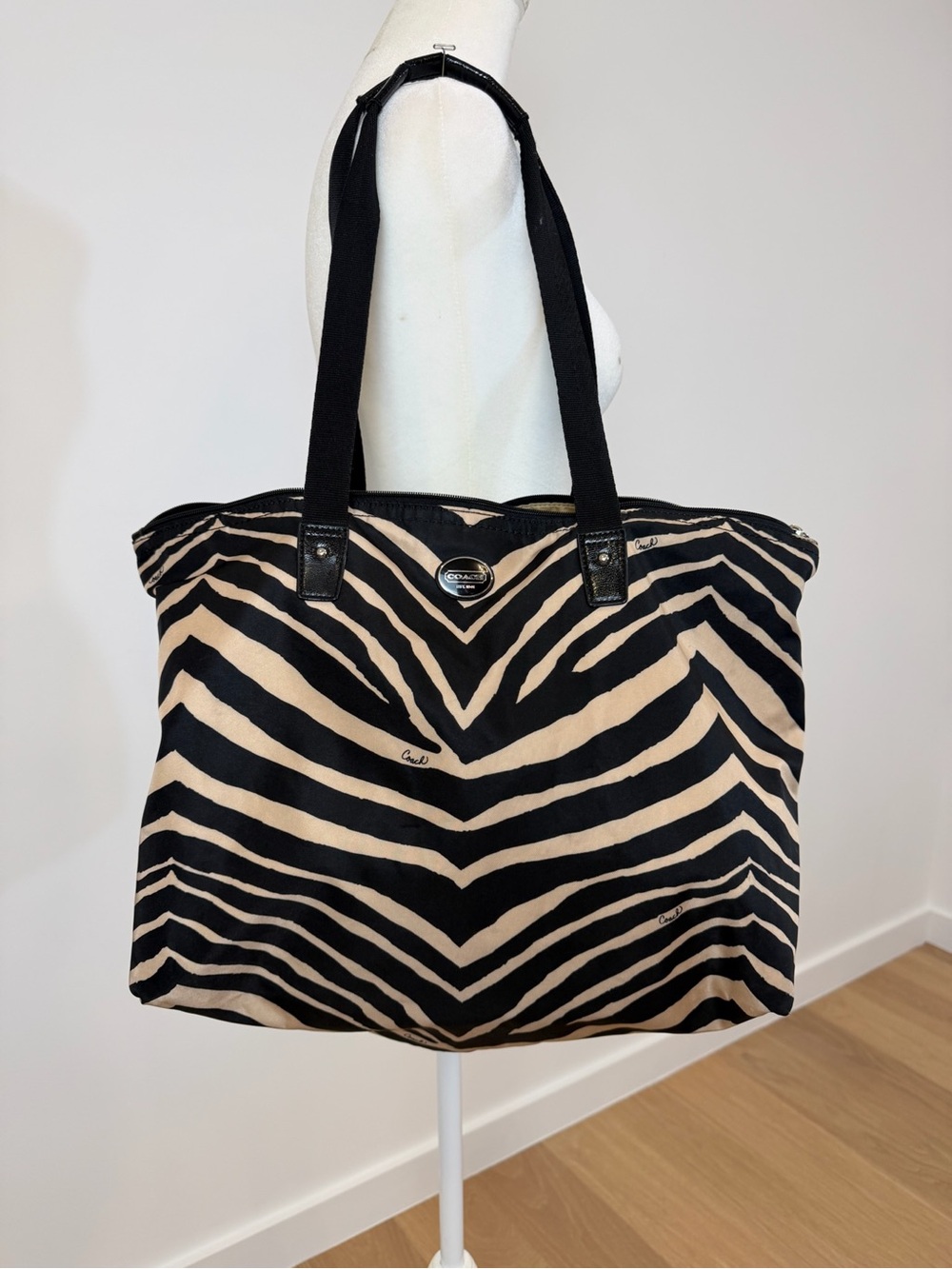 Coach Black and Cream Zebra-Print Canvas Tote